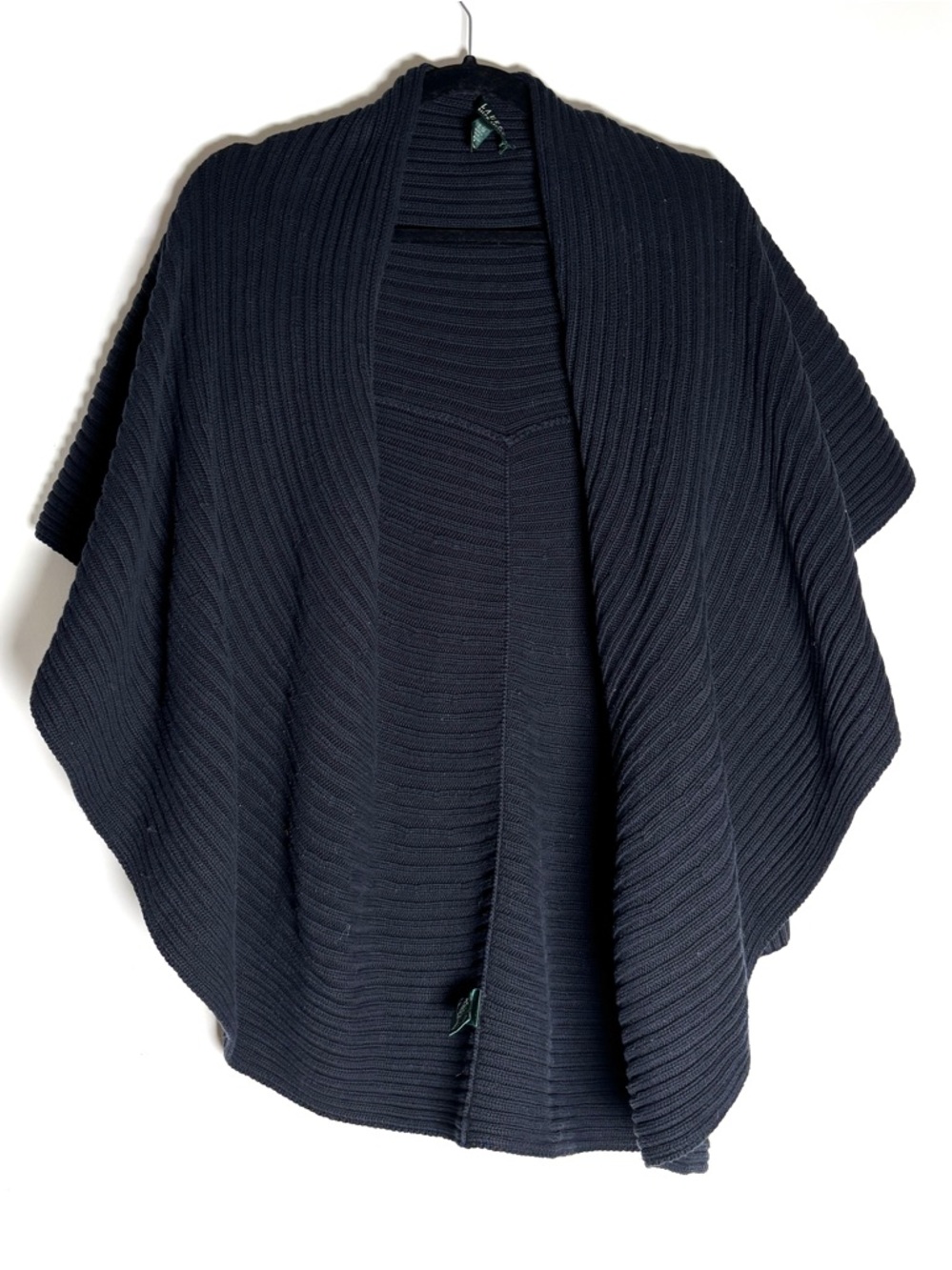 Lauren Ralph Lauren Black Ribbed Open Cardigan – Minimalist Draped Sweater